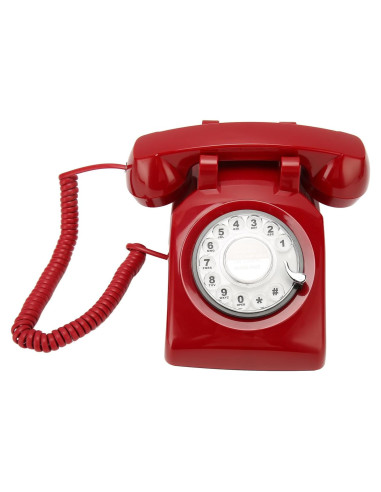 Teléfono de Línea Fija Retro Pomya con Disco Rotatorio Rojo