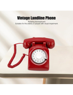 Teléfono de Línea Fija Retro Pomya con Disco Rotatorio Rojo 2