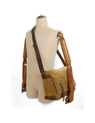 Bolsa Mensajera HuaChen Cuero y Lona 14" Verde Ejercito