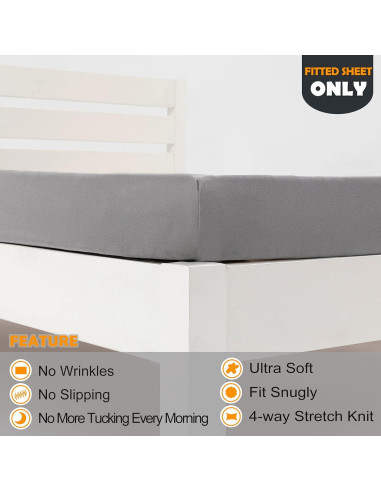 Sábana Ajustable N&Y HOME Cama Individual Jersey Gris Claro