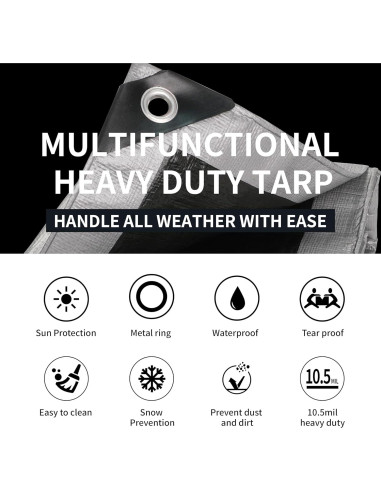 Lona TARPAL 8x4.88m Plata/Negro 10.5mil Impermeable