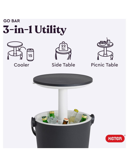 Enfriador Portátil Keter Go Bar 15 L con Mesa Plegable Grafito Enfriador Portátil Keter Go Bar 15 L con Mesa Plegable Grafito