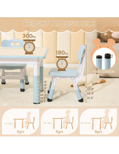 Mesa y Sillas Ajustables SINKIPA para Niños 80x60 cm