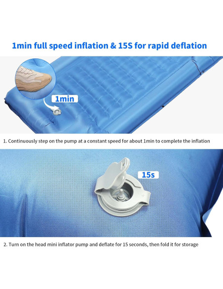 Colchoneta Autoinflable TVWVT Azul 15.7 cm Grosor con Bomba Colchoneta Autoinflable TVWVT Azul 15.7 cm Grosor con Bomba