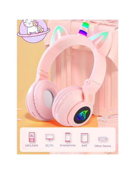 Auriculares Bluetooth Inalámbricos KERHAND Unicornio Rosa Auriculares Bluetooth Inalámbricos KERHAND Unicornio Rosa