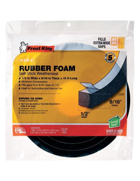 Cinta de Sellado de Espuma de Goma Negra Frost King 3m x 14mm Cinta de Sellado de Espuma de Goma Negra Frost King 3m x 14mm
