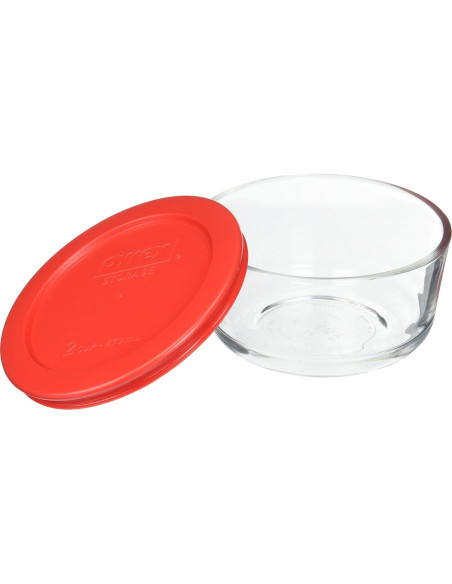Set de 6 Tazones de Vidrio Pyrex 2 Tazas con Tapas Rojas Set de 6 Tazones de Vidrio Pyrex 2 Tazas con Tapas Rojas