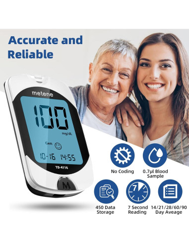 Kit de Glucometro Metene TD-4116 con 150 Tiras y Lancetas