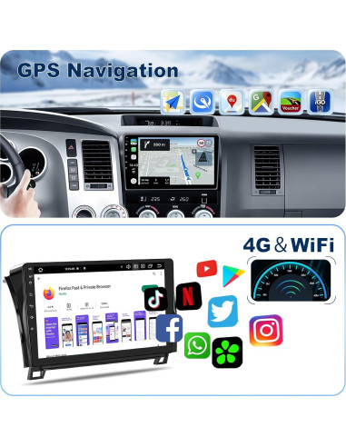 Radio de Coche Android 14 NVGOTEV para Toyota Tundra 2007-2013 y Sequoia 2008-2018, Pantalla Táctil 10.1" IPS, 4GB RAM, 64GB ROM