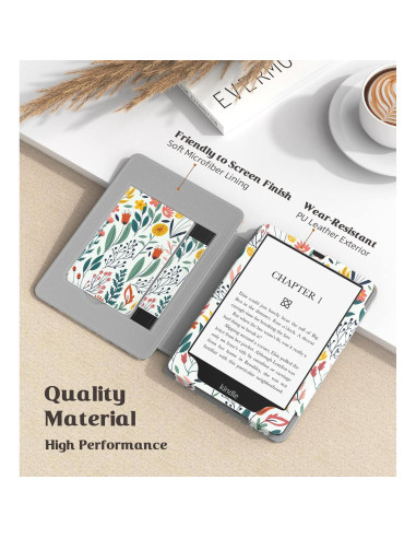 Funda MoKo para Kindle Paperwhite 6.8" 2021/2023 - Flores, PU