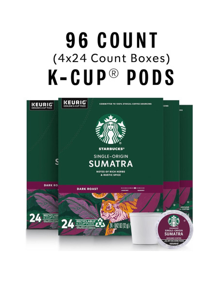 Cápsulas de café K-Cup Starbucks Sumatra 100% arábica 96 unidades Cápsulas de café K-Cup Starbucks Sumatra 100% arábica 96 unidades