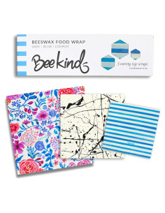 Bee Kind Envoltura de Cera de Abeja - 3 Pzas (Pequeña, Mediana, Grande) - Hecho a Mano