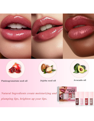 Set de Aceite Labial Brillante Hunan Shimei 4 Colores Hidratante