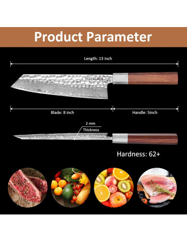 Cuchillo de Chef Gyuto YOTSUBA 20 cm Damasco Forjado a Mano