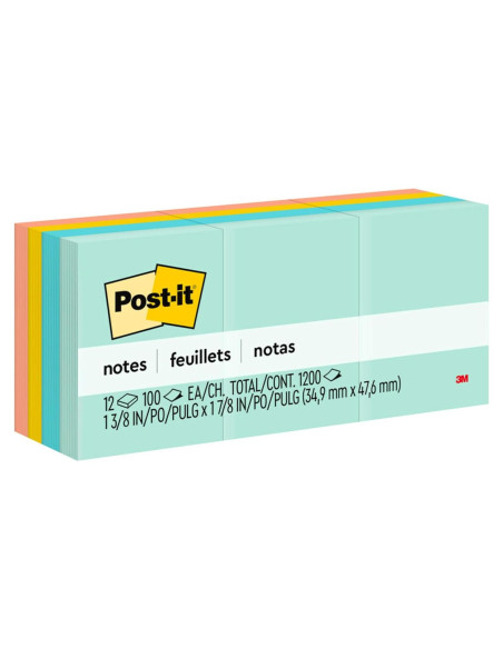 Notas Post-it 3.8 cm x 5.1 cm 12 Blocs 100 Hojas 3M Notas Post-it 3.8 cm x 5.1 cm 12 Blocs 100 Hojas 3M