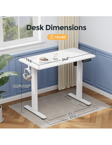 Escritorio de Pie Eléctrico JYLH JOYSEEKER 35" Blanco Ajustable