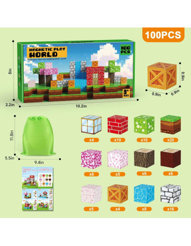 Bloques Magnéticos Fegalop 100 Piezas Juguetes STEM 3-10 Años