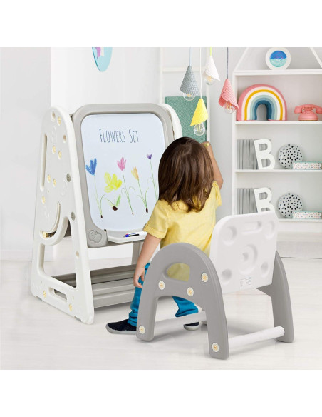 Caballete de Arte para Niños Costzon 3 en 1 con Taburete Gris Caballete de Arte para Niños Costzon 3 en 1 con Taburete Gris