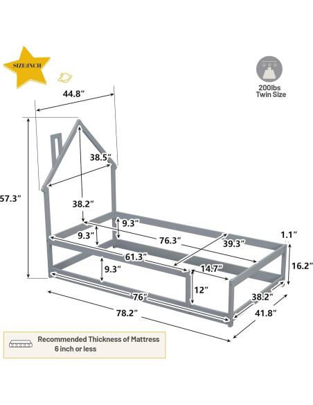 Cama Twin Montessori Mirightone con Cabecera Casa y Barandillas Cama Twin Montessori Mirightone con Cabecera Casa y Barandillas