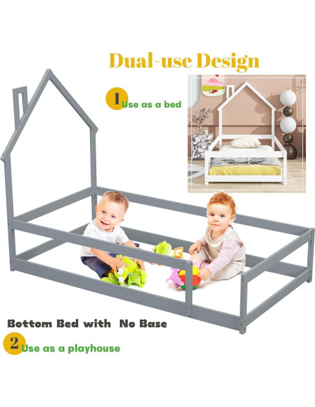 Cama Twin Montessori Mirightone con Cabecera Casa y Barandillas Cama Twin Montessori Mirightone con Cabecera Casa y Barandillas