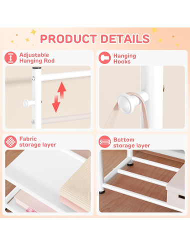 Perchero para Niños ZHKINGGS Blanco con Estante 2 Capas Ajustable