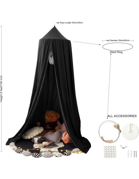 Dosel para Niños KGanBNHH, Cortinas de Cuna 240 cm Negro Dosel para Niños KGanBNHH, Cortinas de Cuna 240 cm Negro