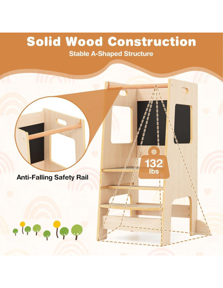 Escalera de Cocina para Niños HONEY JOY con Pizarras y Barandilla Escalera de Cocina para Niños HONEY JOY con Pizarras y Barandilla