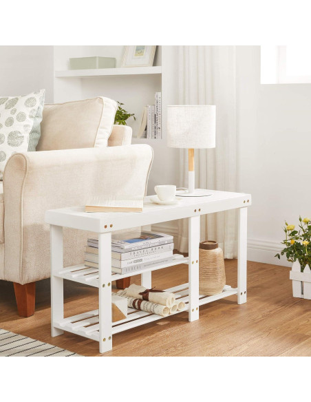 Banco de Zapatos de Bambú SONGMICS 3 Niveles Blanco 28.5x86x45.3cm Banco de Zapatos de Bambú SONGMICS 3 Niveles Blanco 28.5x86x45.3cm