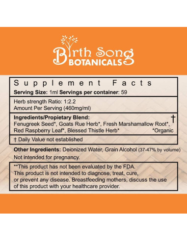 Tintura Herbal para Lactancia 60ml Birth Song Botanicals