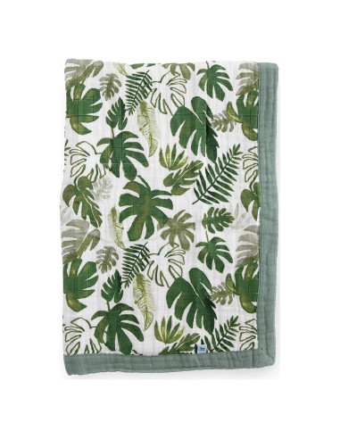 Manta de Recepción Pequeño Unicornio 76x102cm Algodón Muselina Hoja Tropical