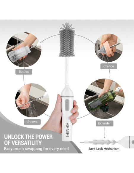 Juego de Cepillos Eléctricos para Botellas Benifi - Limpieza Eficiente Juego de Cepillos Eléctricos para Botellas Benifi - Limpieza Eficiente