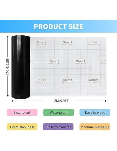 Vinilo Adhesivo Permanente MeYuxg 118x21.6cm Negro para Cricut