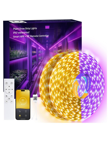 Tira de luz LED para cultivo 30.48m IP67 24W Control APP Tira de luz LED para cultivo 30.48m IP67 24W Control APP
