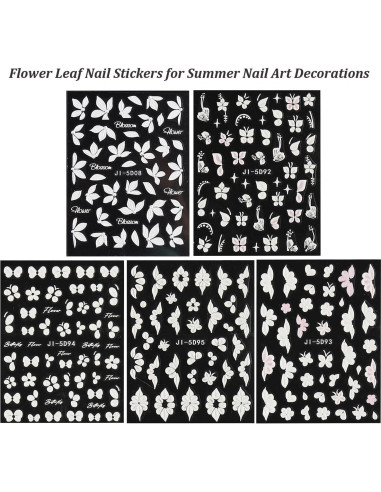 Calcomanías de Uñas 3D POWPOP Flores Blancas 5 Piezas