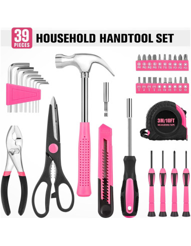 Juego de Herramientas 39 Piezas TesQita Rosa para Hogar