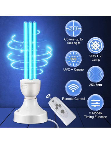 Lámpara UV Qualirey 25W con Control Remoto y Ozono