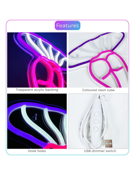 Luz de Noche LED Neón Hongo Dama Artlast 40x26.5cm USB Luz de Noche LED Neón Hongo Dama Artlast 40x26.5cm USB