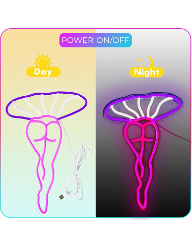 Luz de Noche LED Neón Hongo Dama Artlast 40x26.5cm USB