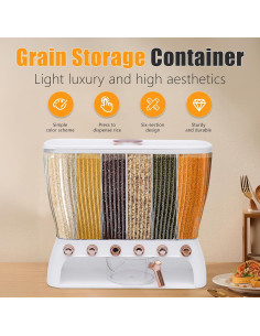 Dispensador de Granos Ageanbri 10kg 6 Compartimentos Blanco 2