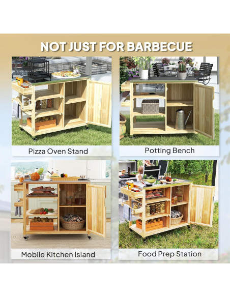 Carrito de Parrilla Outsunny Madera Natural con Acero Inoxidable Carrito de Parrilla Outsunny Madera Natural con Acero Inoxidable