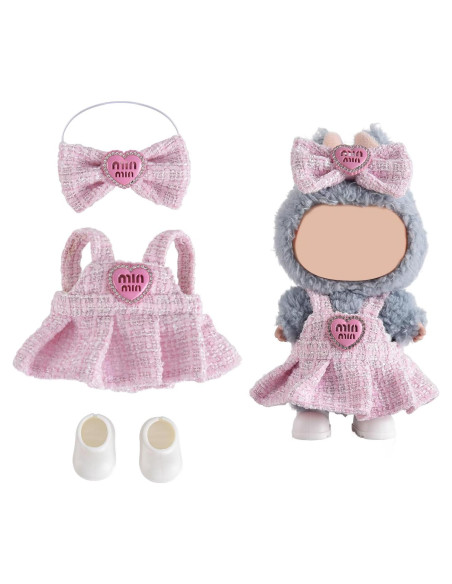 Conjunto de Ropa para Muñecas LABUBU - Vestido Rosa con Lazo y Botas Conjunto de Ropa para Muñecas LABUBU - Vestido Rosa con Lazo y Botas
