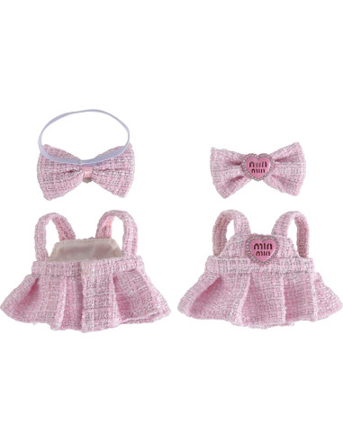 Conjunto de Ropa para Muñecas LABUBU - Vestido Rosa con Lazo y Botas