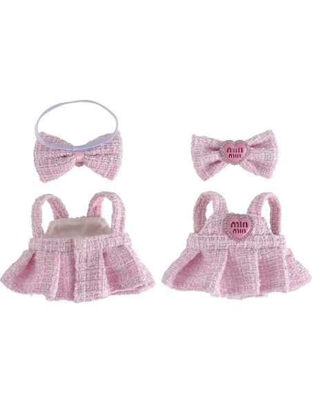 Conjunto de Ropa para Muñecas LABUBU - Vestido Rosa con Lazo y Botas Conjunto de Ropa para Muñecas LABUBU - Vestido Rosa con Lazo y Botas