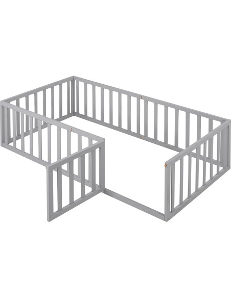 Cama de Piso Merax Twin Montessori con Barandillas y Puerta Gris Cama de Piso Merax Twin Montessori con Barandillas y Puerta Gris