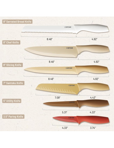 Juego de Cuchillos de Cocina 12 Piezas CAROTE Acero Inoxidable