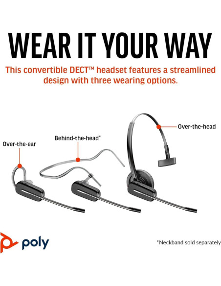 Auricular Inalámbrico DECT Poly Plantronics CS540 - Un Solo Oído - Convertible - Micrófono con Cancelación de Ruido Auricular Inalámbrico DECT Poly Plantronics CS540 - Un Solo Oído - Convertible - Micrófono con Cancelación de Ruido