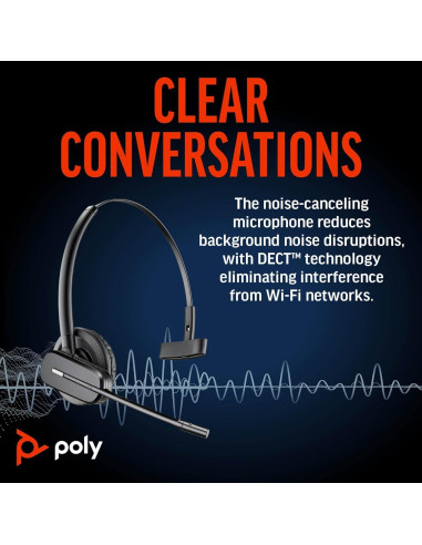 Auricular Inalámbrico DECT Poly Plantronics CS540 - Un Solo Oído - Convertible - Micrófono con Cancelación de Ruido