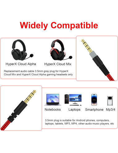 Cable de Audio de Reemplazo HyperX Cloud Alpha 1.8m con Control de Volumen