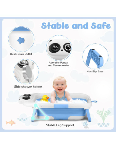 Bañera Plegable para Bebés LAUJIA con Termómetro Azul