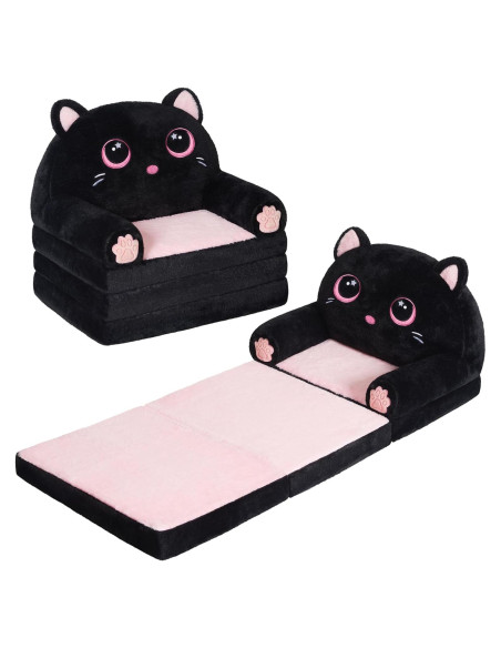 Sofá Plegable 2-en-1 para Niños QIUODO Gato Negro y Rosa Sofá Plegable 2-en-1 para Niños QIUODO Gato Negro y Rosa